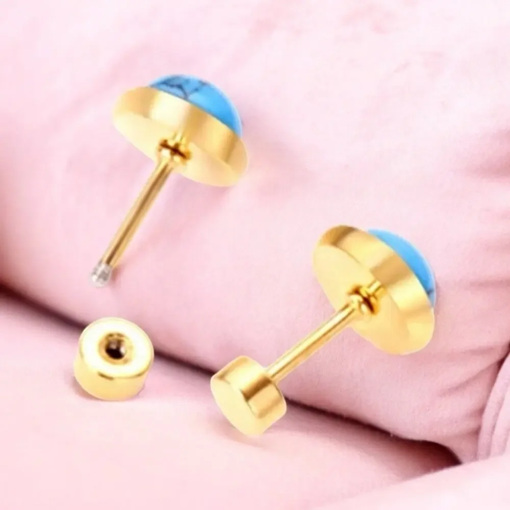 NEW 14K yellow gold plated turquoise stud earrings jewelry B28A - Picture 5 of 6